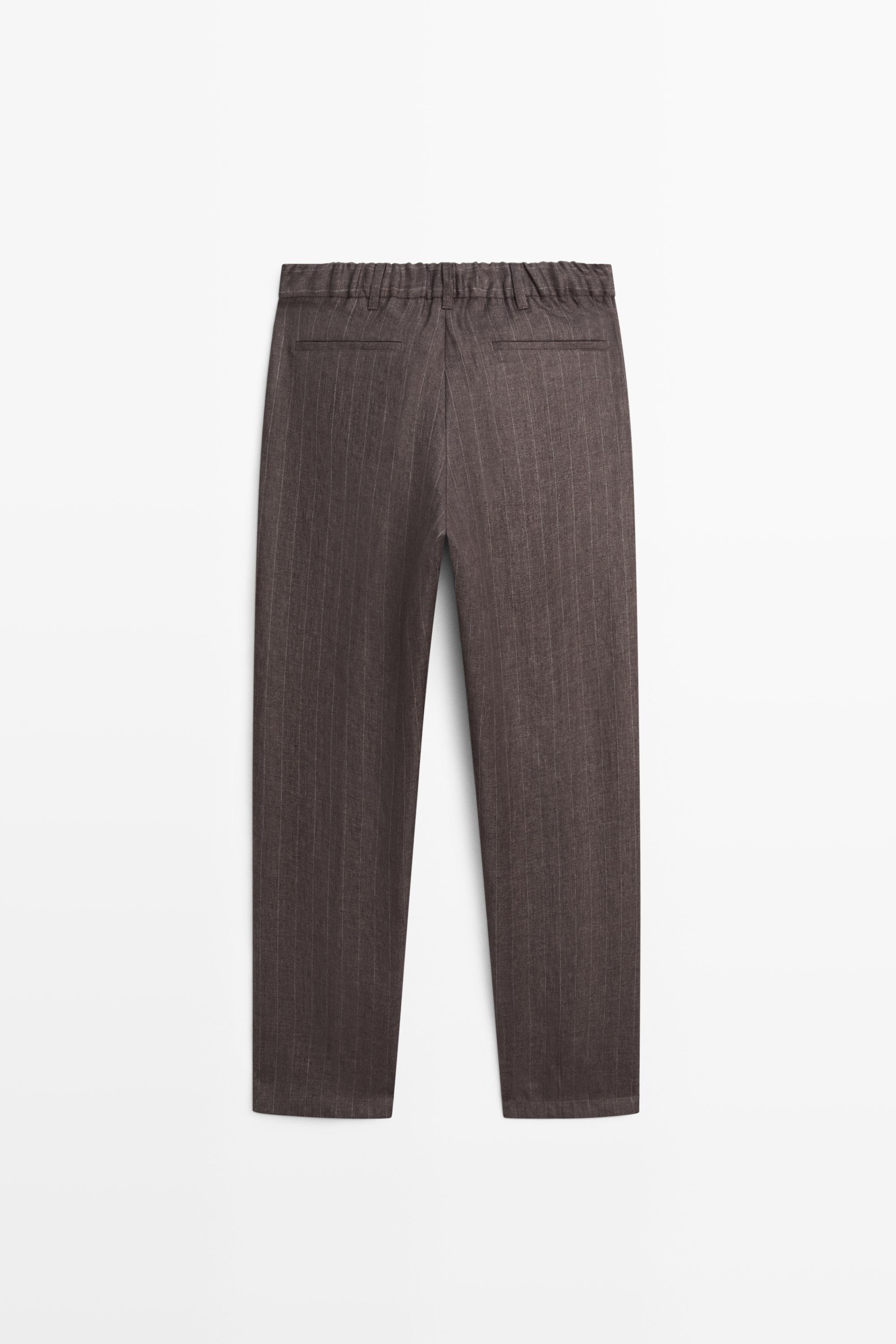 100% linen striped straight-leg pants