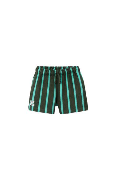 STRIPED TERRY BERMUDA SHORTS - GREEN by Zara