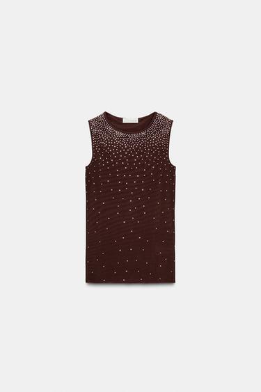 Zara SPARKLY TOP - Brown