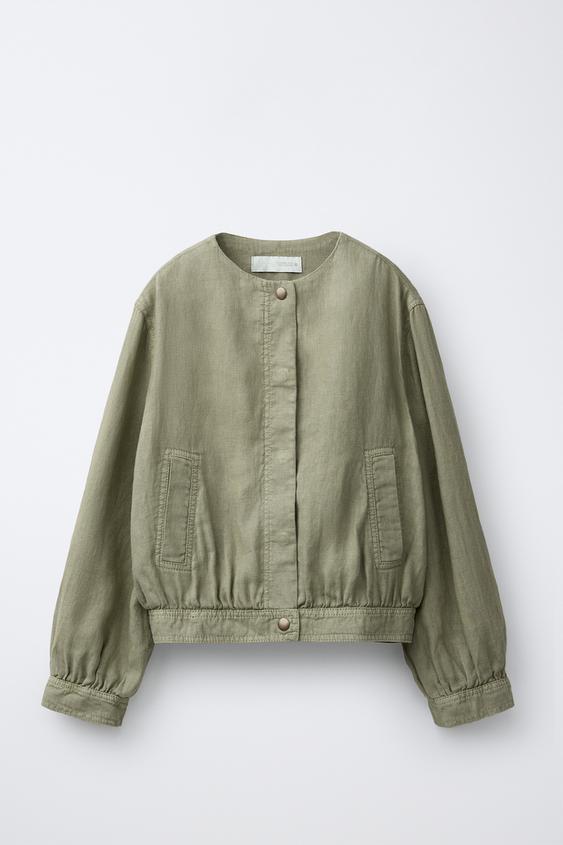 CAZADORA 100% LINO - Khaki de Zara - Imagen 0