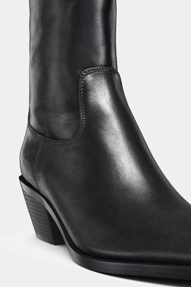 Bottines Zara En Cuir Imprimé Noir - Taille 41 - Doublure Cuir - Très Bon état