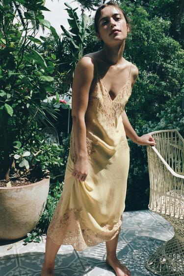 chinese dress ladies Zara Mustard Yellow Linen Halter Midi Dress