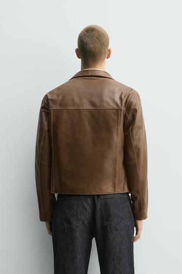 TOPSTITCHED LEATHER JACKET - Taupe by Zara - Image 2