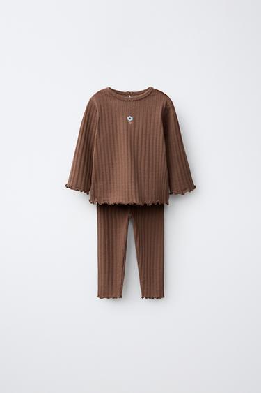 EMBROIDERED T-SHIRT AND LEGGINGS SET - Brown by Zara