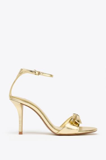 SANDALIA TACÓN LAZO EFECTO METALIZADO - Oro de Zara