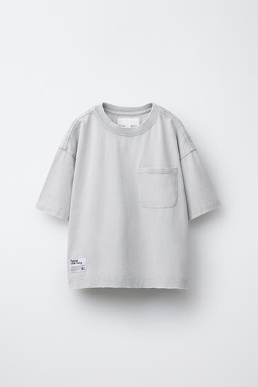 Zara WASHED EFFECT POCKET T-SHIRT - Pearl gray