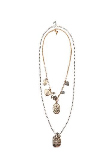 PACK OF 2 COMBINED CHARM AND MEDALLION NECKLACES - Gold / Silver by Zara