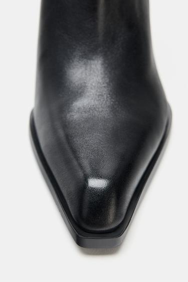 Zara LEATHER COWBOY ANKLE BOOTS - Black