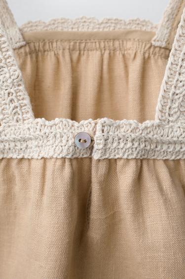 TOP EN CROCHET 100 % LIN - Marron clair de Zara - Image 2
