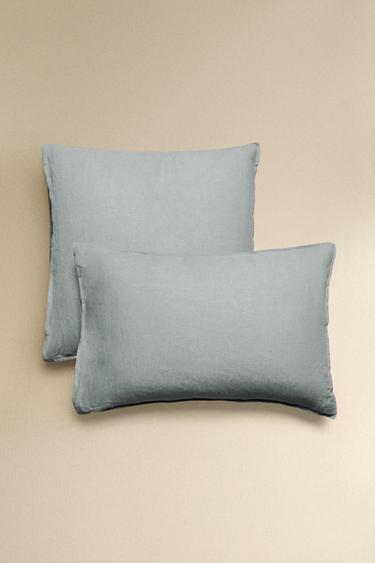 Zara WASHED LINEN PILLOWCASE (140 GXM²) - Gray / Blue