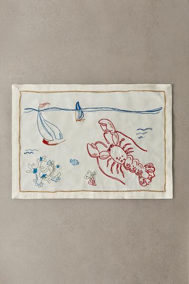 SET DE TABLE BRODERIE LANGOUSTE - Bleu de Zara - Image 4