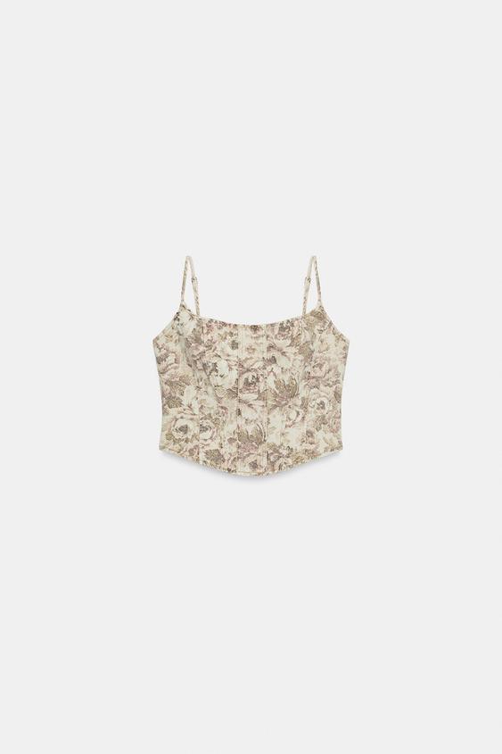 Z1975 FLORAL PRINT DENIM CROP TOP - Printed by Zara - Image 0