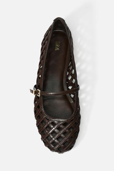 Zara WOVEN BALLET FLATS - Brown