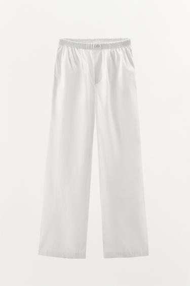 PANTALON STYLE PYJAMA EN POPELINE - Blanc de Zara - Image 3
