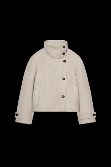 Zara SHORT HIGH NECK COAT - Beige - Image 0
