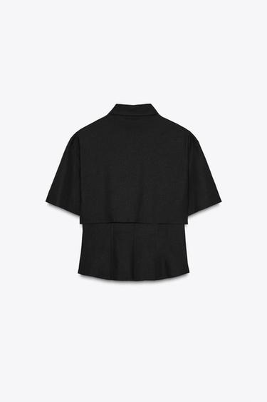 CHEMISE AJUSTÉE AVEC LIN DOUBLE ÉPAISSEUR - Noir de Zara - Image 5