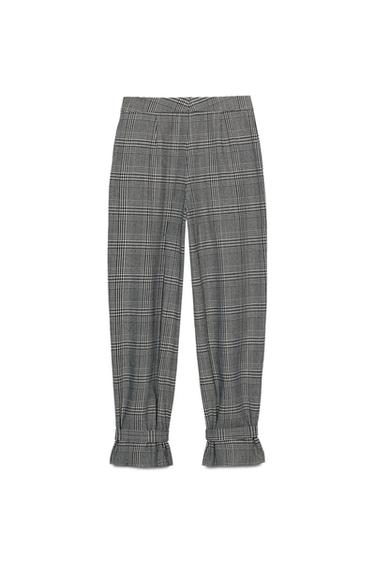 Zara HOUNDSTOOTH PANTS WITH BOW HEM - Ecru / Black