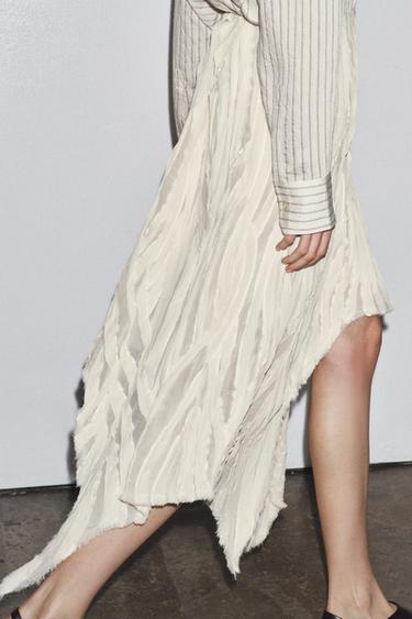Zara ZW COLLECTION ASYMMETRIC PLEATED SKIRT - Ecru