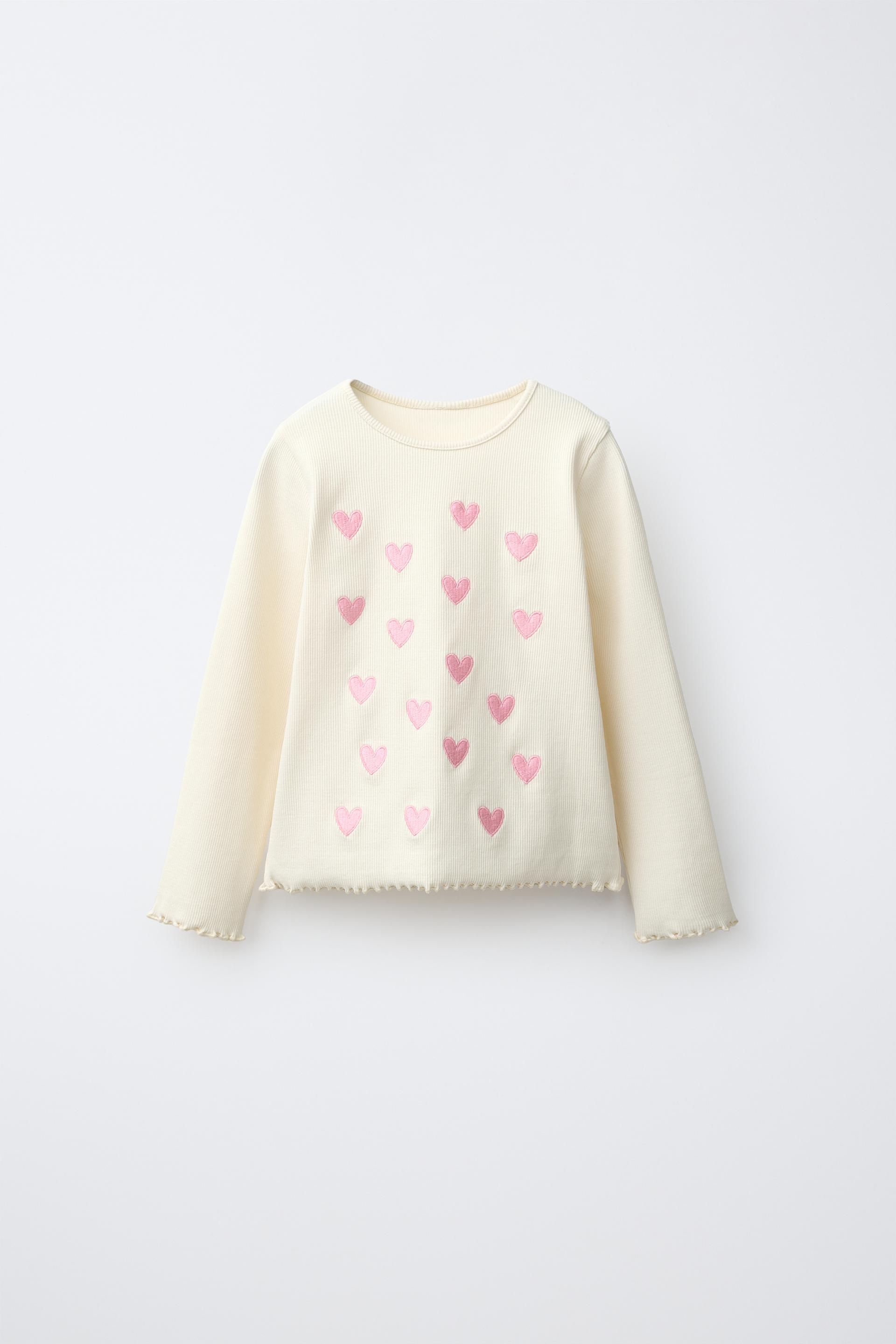 Ribbed T-Shirt With Embroidered Hearts