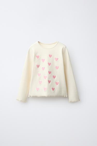 CAMISETA RIB BORDADO C ORAZONES - Crudo de Zara