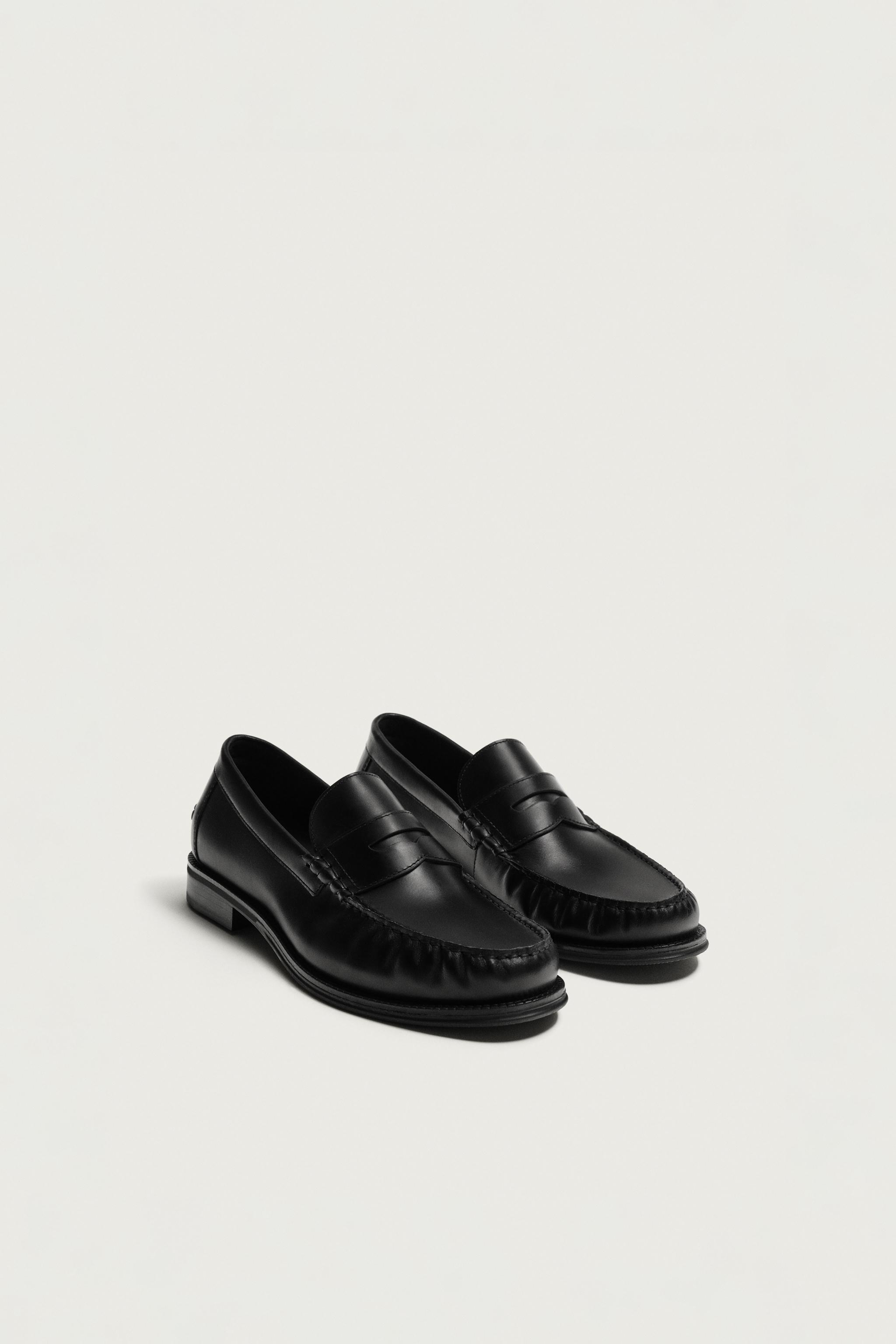 LEATHER PENNY LOAFERS — Black