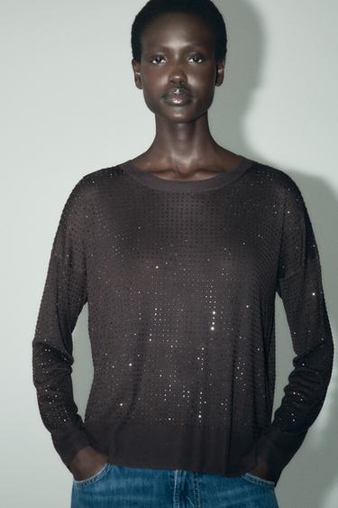 SPARKLY KNIT SWEATER - Chocolate by Zara