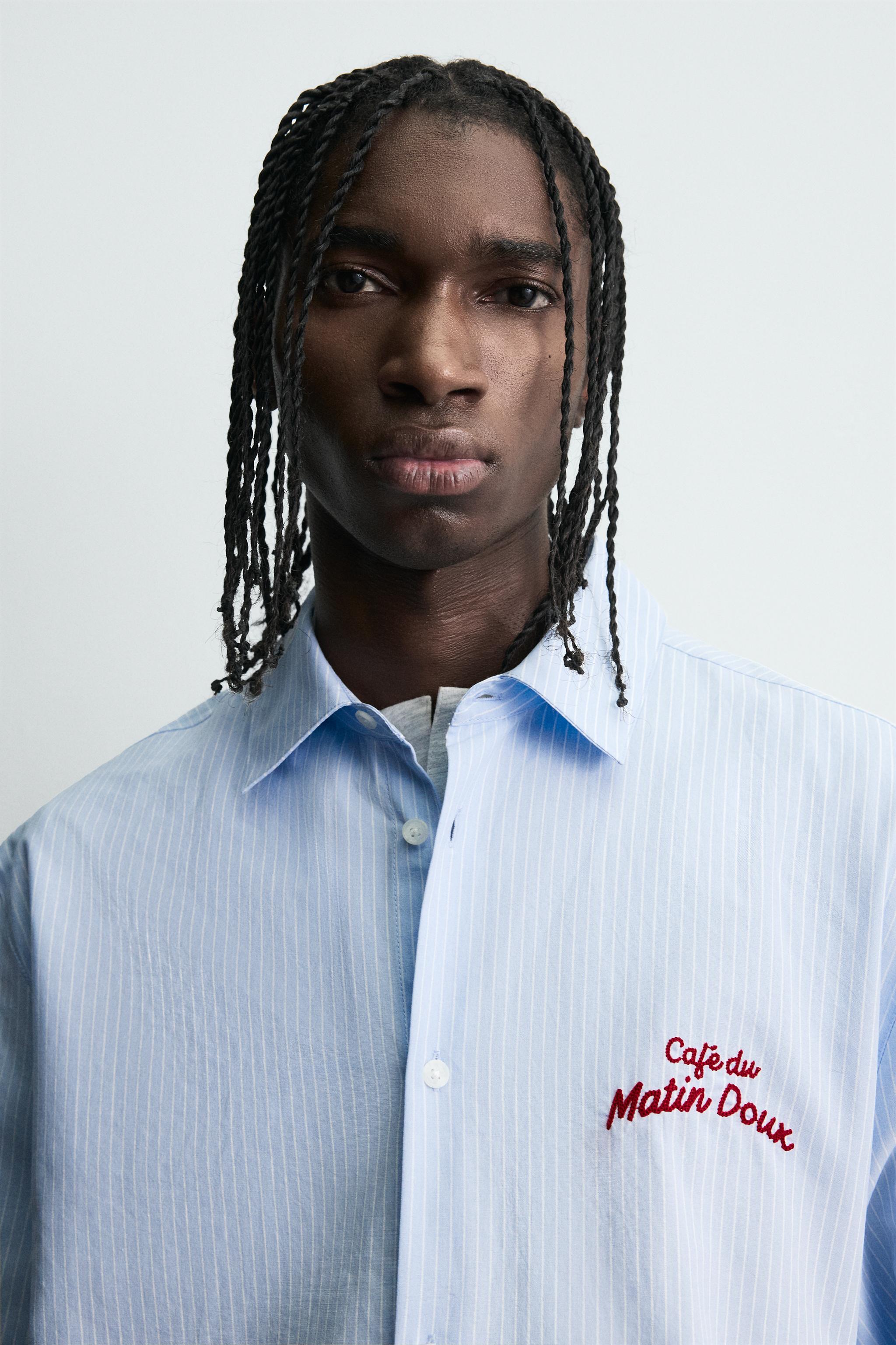 GRAPHIC STRIPED SHIRT - Light blue | ZARA South Africa