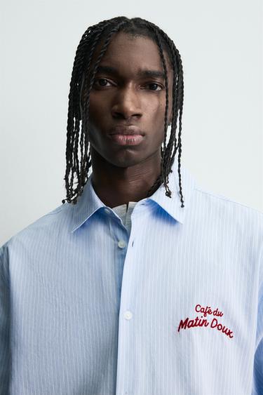 GRAPHIC STRIPED SHIRT - Light blue by Zara - Image 4