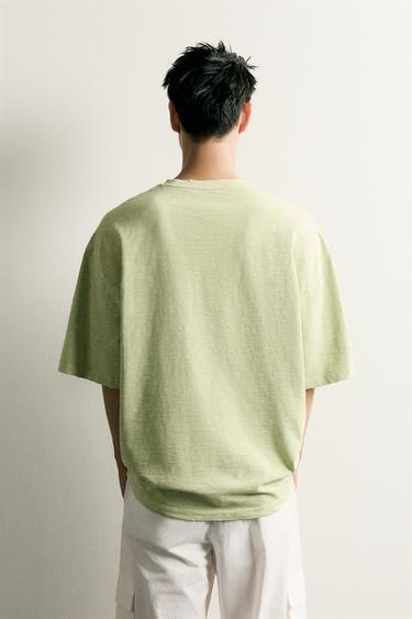 ウォッシュ加工スラブニット リラックスフィットTシャツグリーン/ブルーZaraのウォッシュ加工スラブニット リラックスフィットTシャツ - グリーン/ブルー 