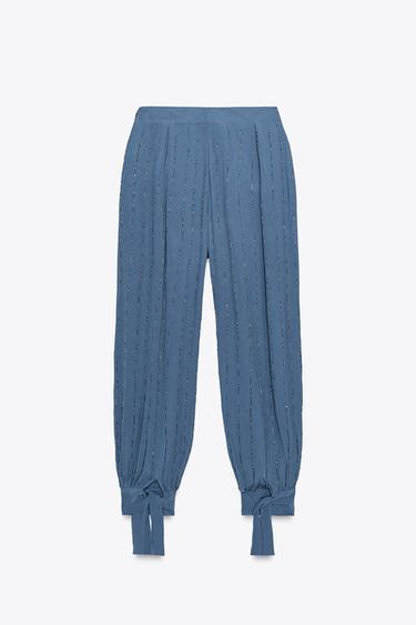PANTALON FANTAISIE BAS LACETS - Bleu pétrole de Zara - Image 5