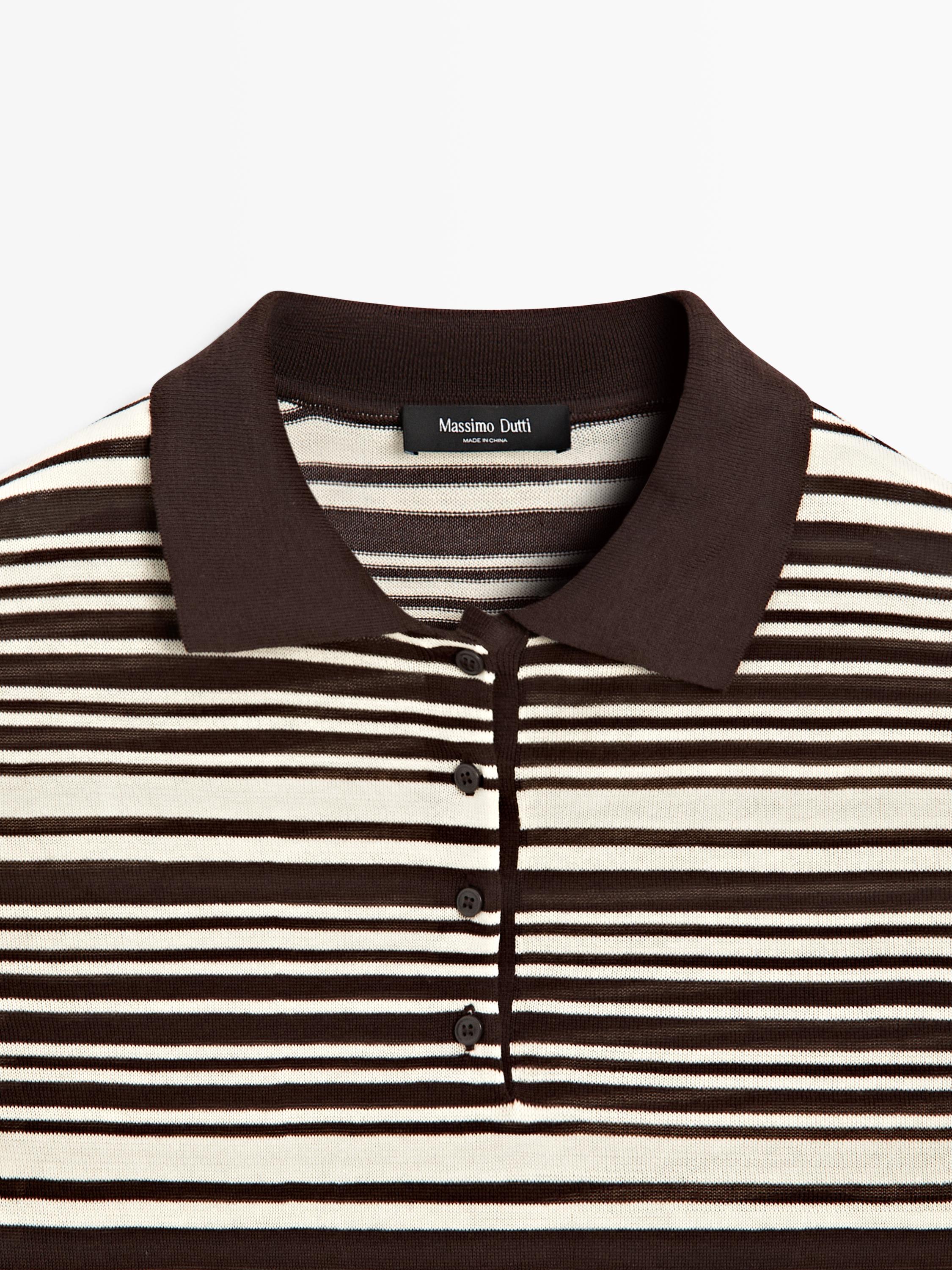 100% cotton striped knit polo shirt