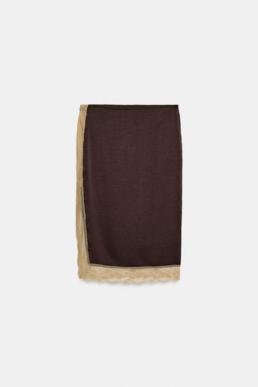 ZW COLLECTION LACE MIDI SKIRT - Brown by Zara
