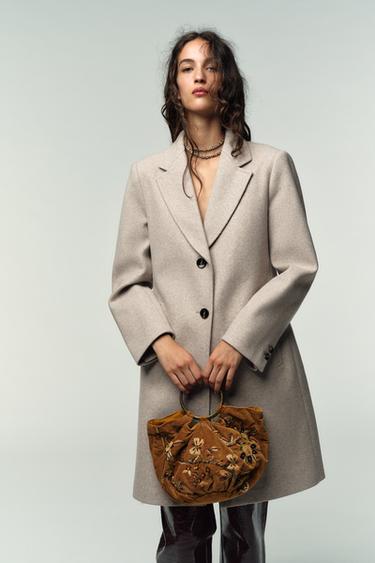 SAC SEAU BRODERIES EFFET VELOURS CÔTELÉ - Moutarde de Zara - Image 1