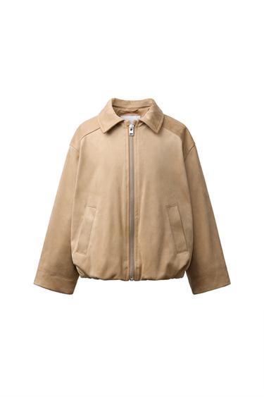 Zara FAUX SUEDE BOMBER JACKET - Beige