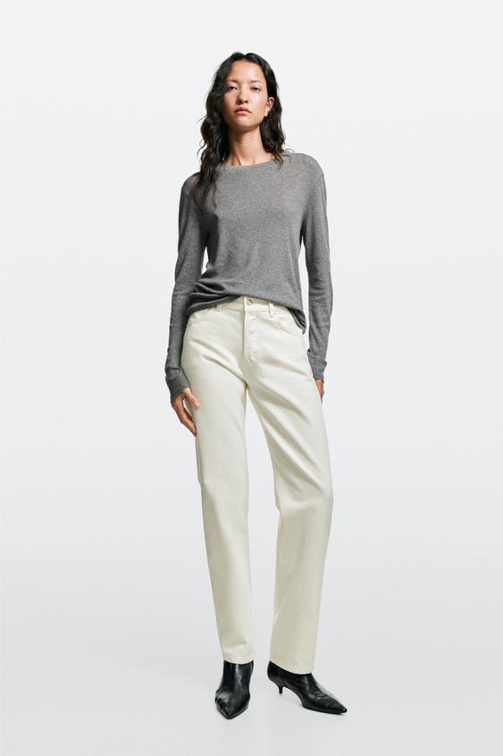 Zara Mid-waist straight-leg jeans - Oyster-white - Image 0