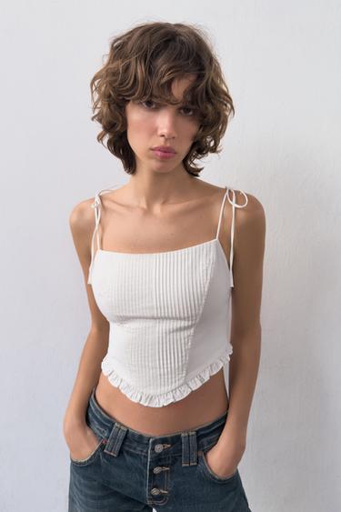 CORSETRY-INSPIRED POPLIN CROP TOP - White by Zara - Image 2