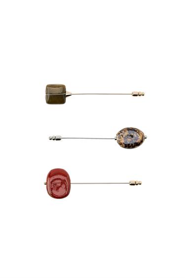 Zara 3-PACK OF STONE PIN BROOCHES - Gold / Silver