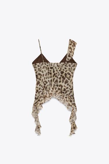 PRINTED TULLE TOP WITH RUFFLES - Leopard de Zara - Image 5