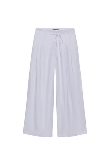 PANTALÓN ANCHO PINZAS CON LINO - Lila de Zara