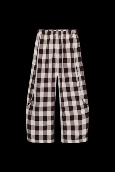 Zara ZW COLLECTION GINGHAM PLAID PANTS - Brown / Ecru - Image 0