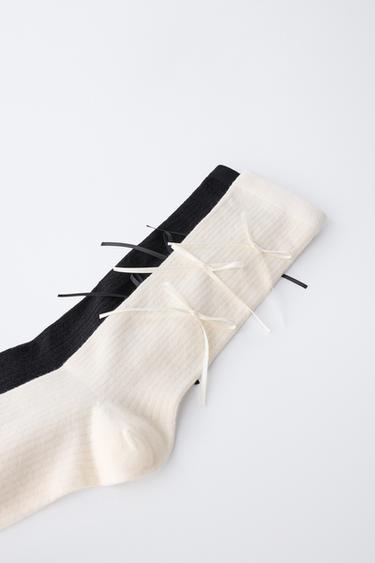 2-PACK OF LONG SOCKS WITH BOWS - Black / White by Zara - Image 1