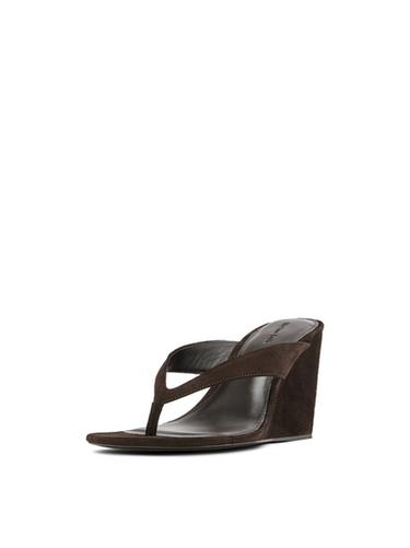 Sandalia tacón cuña piel serraje - Marrón de Zara