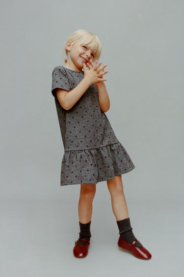VESTIDO PATA DE GALLO CORAZONES FLOCK - Gris de Zara