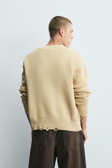 CARDIGAN CÔTELÉ EFFET DÉCHIRURES - Vanille de Zara - Image 3