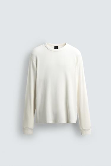 Zara WAFFLE WEAVE T-SHIRT - Oyster-white