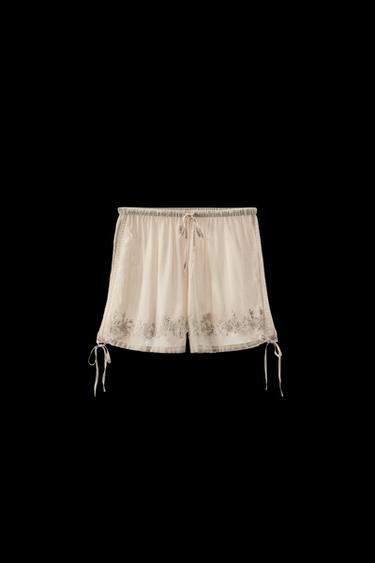EMBROIDERED BEADED SHORTS - Oyster-white by Zara - Image 0
