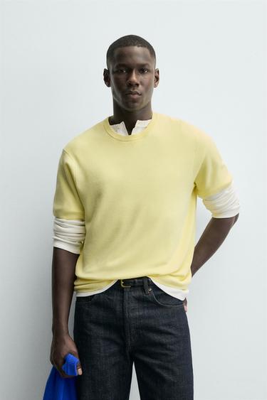 RELAXED FIT KNIT T-SHIRT - Yellow by Zara
