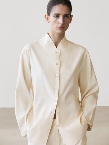 Zara Flowing overshirt with collar detail - Ecru