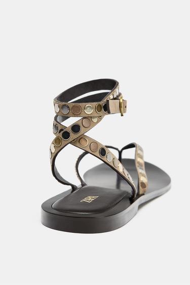 LEATHER SANDALS WITH STUDS - Beige by Zara - Image 5