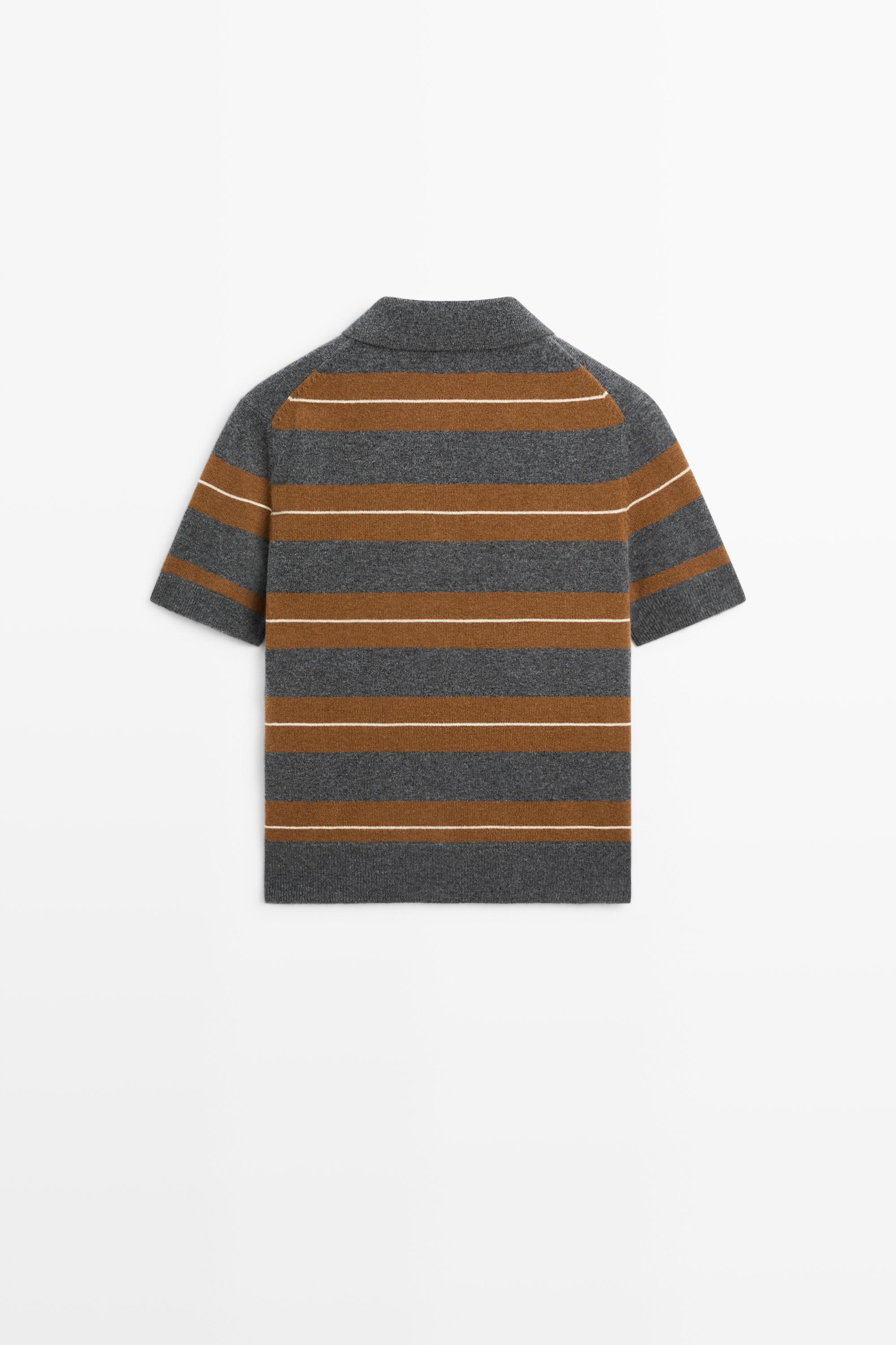 Polo en maille à manches courtes rayé laine